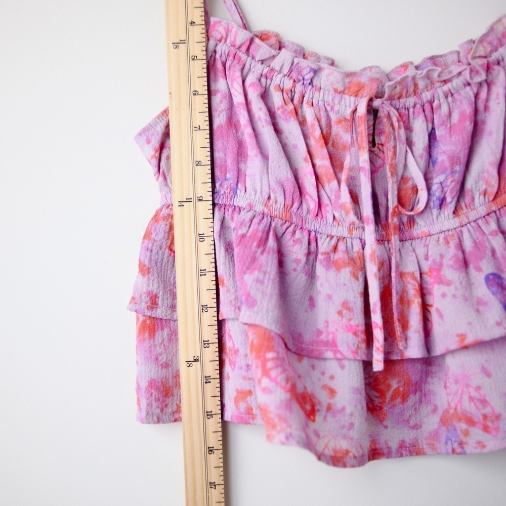 Wild Fable Babydoll Peplum Top S Pink Fairy Ruffle Tiered Butterfly Cottagecore - Picture 8 of 9